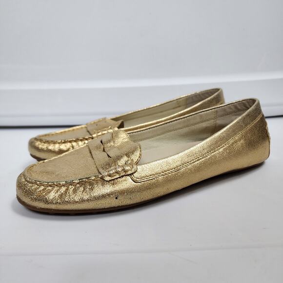 Michael Kors Size 9 Gold Shimmer Loafer Slippers - Picture 2 of 8